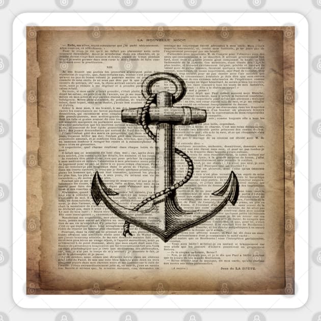 1980s dark academia beach nautical captain newspaper print vintage anchor Sticker by Tina
